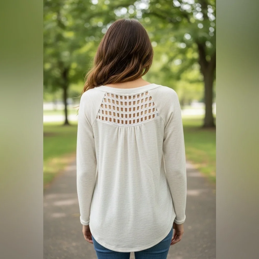 Anthropologie Postmark‎ Womens size Medium Crochet Knit Blouse Top Beige
